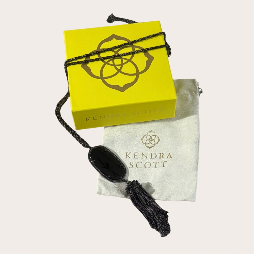 Kendra Scott Rayne Pendant Necklace Black Oval Stone & Tassel